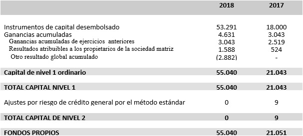 Tabla 3. Informe Prudencial 2018. Banco de la Nación Argentina. Sucursal en España